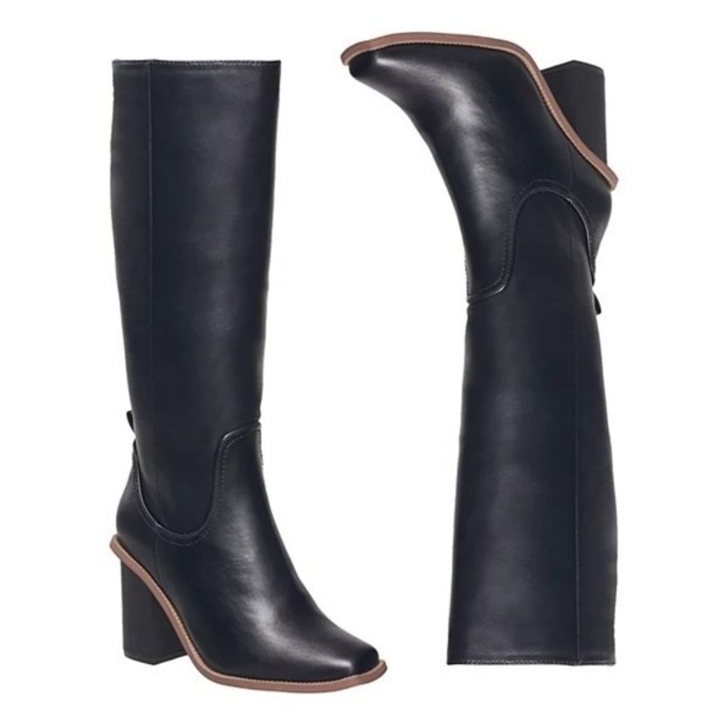 French Connection Hailee Knee High Riding Boots Size 7.5 Block Heel Faux Leather